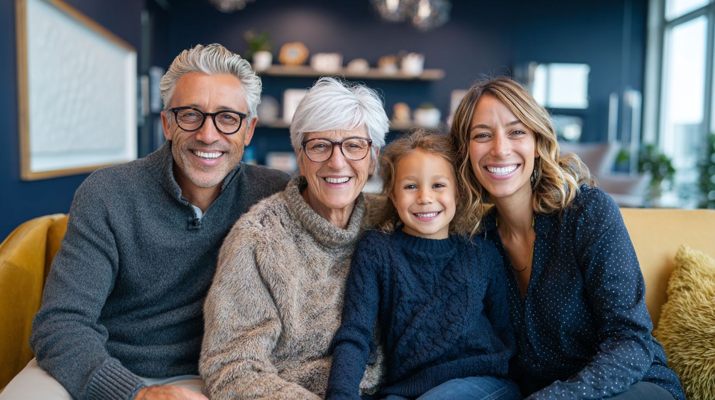 Multi-generational family smiling at Cannady Dental